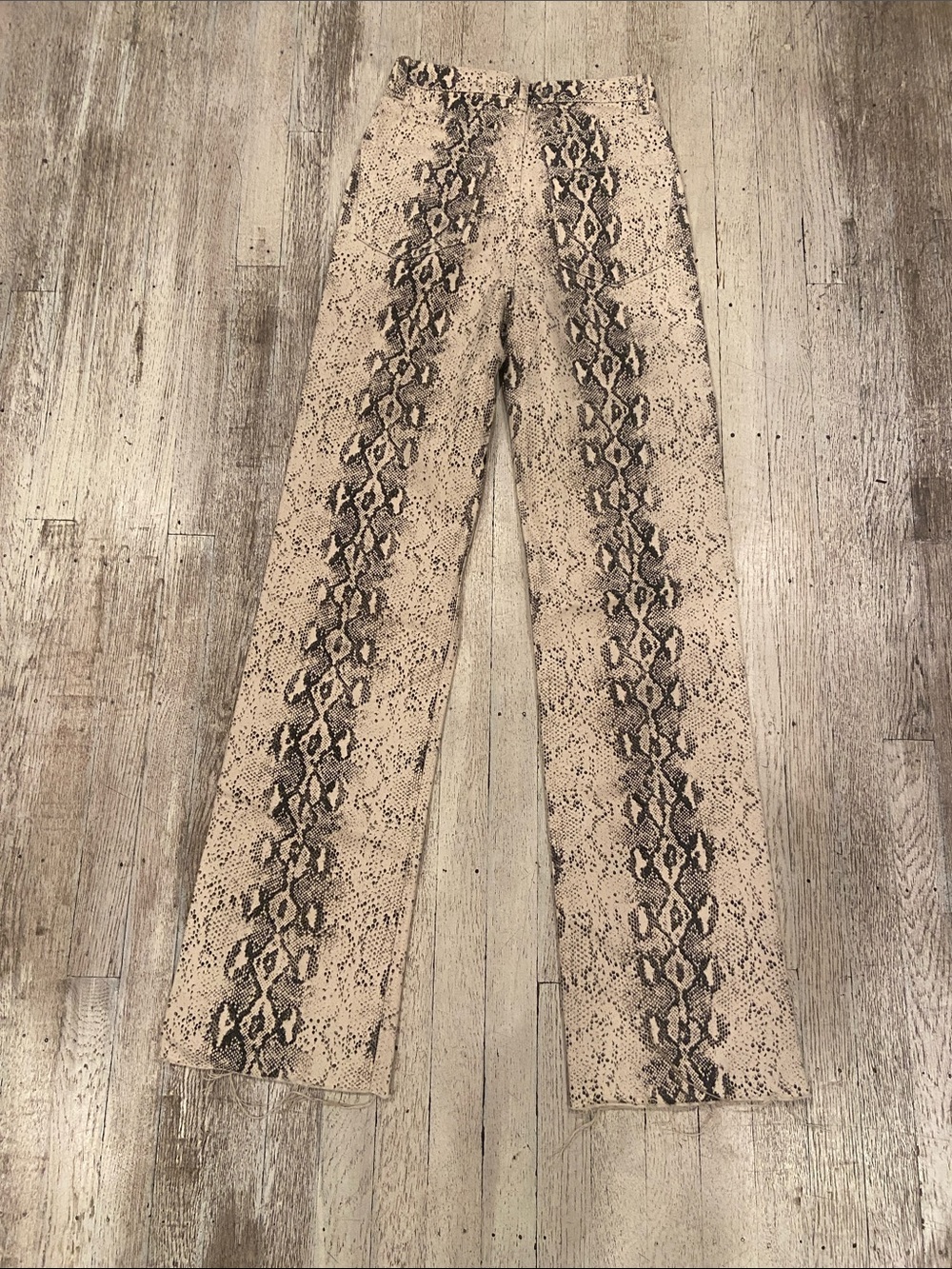 Zara Beige Snake-Print Flare Jeans GOOD CONDITION SIZE 4 - Picture 10 of 12